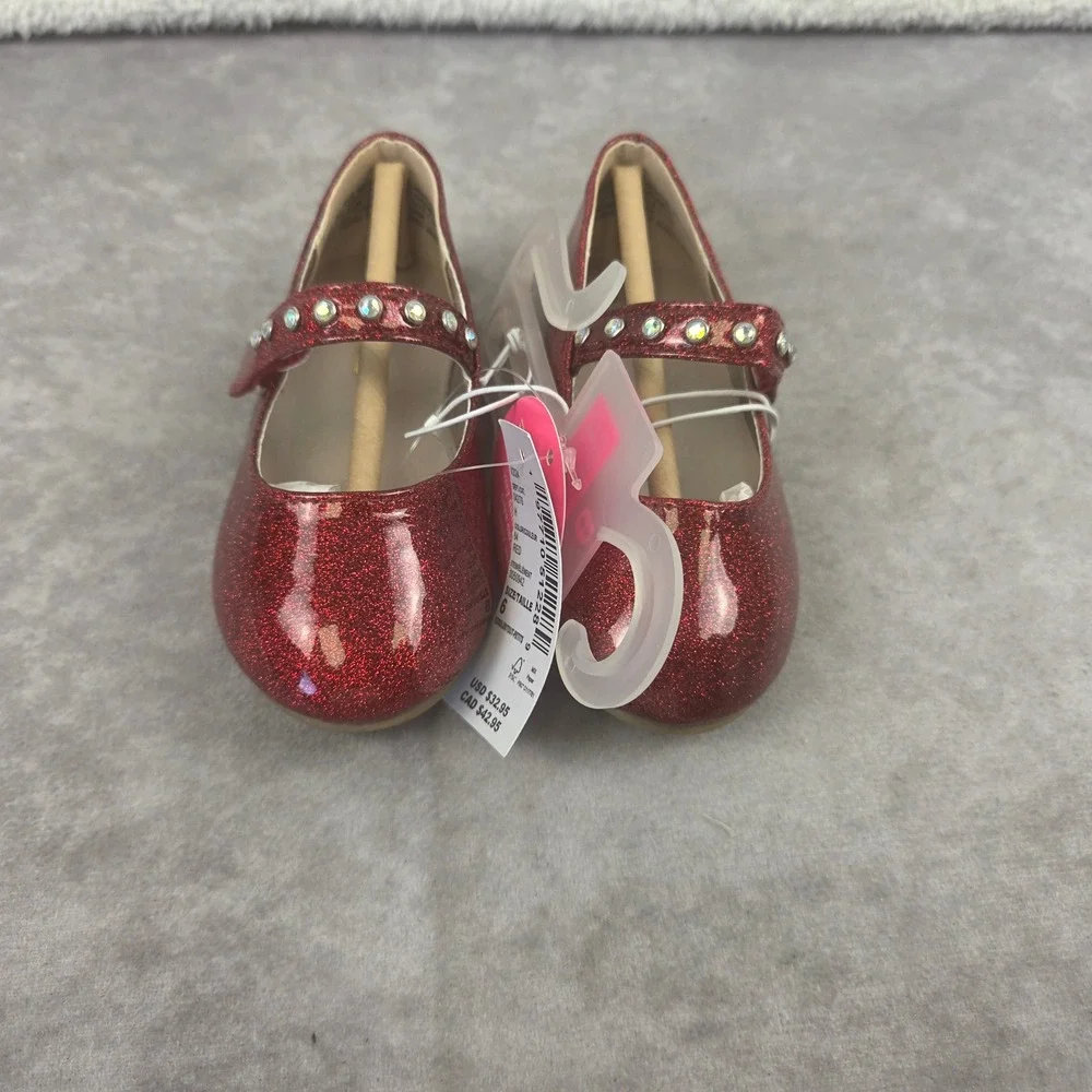 The Childrens Place Toddler Girls Red Glitter Rhinestone Mary Jane Flats Size 6